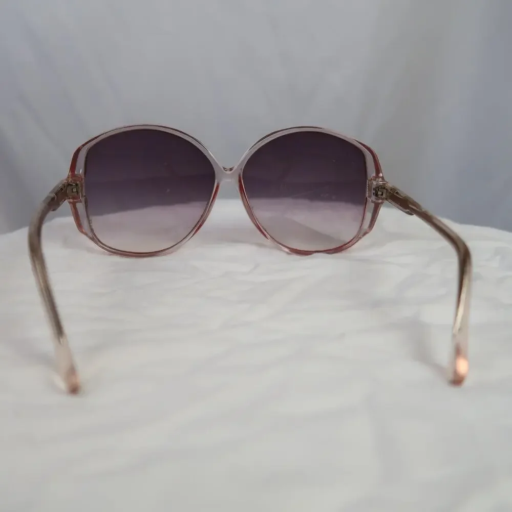 Vintage 80s Clear and Red Large Bug Eye Frame Sunglasses Ombre Lens